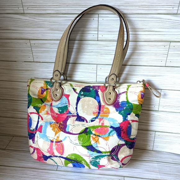 Coach Handbags - COACH Poppy Monogram Halle Hippie Multicolor Shoulder Tote Bag
